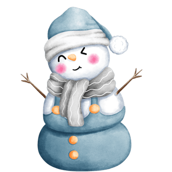 Watercolor christmas illustration of cute snowman with blue and gray costume. png
