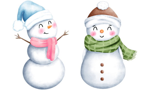 Set of watercolor christmas illustration with cute snowman in santa hat and scarf. Cute winter snowman collection. png