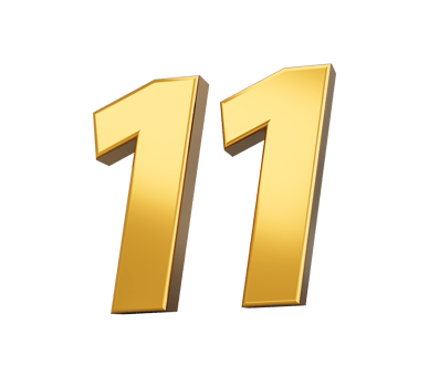 Gold number 11 eleven  shiny 3d number 11 made of gold 3d illustration png