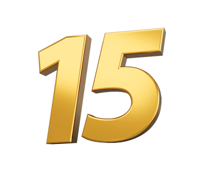 Gold number 15 fifteen shiny 3d number 15 made of gold 3d illustration png