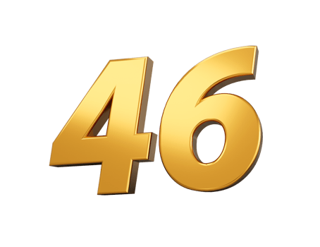 Gold number 46 Forty Six shiny 3d number 46 made of gold 3d illustration png