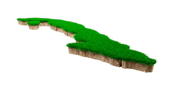 Cuba Map soil land geology cross section with green grass and Rock ground texture 3d illustration png