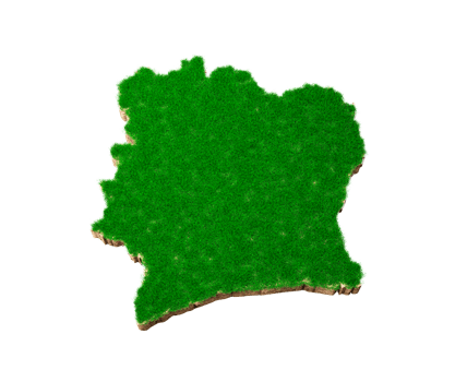 Ivory Coast Map soil land geology cross section with green grass and Rock ground texture 3d illustration png