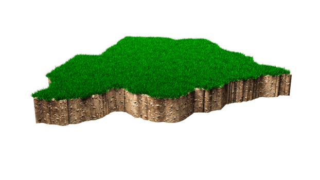 Botswana Map soil land geology cross section with green grass and Rock ground texture 3d illustration png