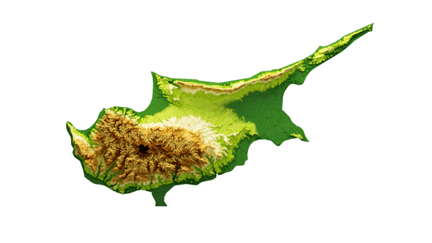 Cyprus Map Shaded relief Color Height map  3d illustration png