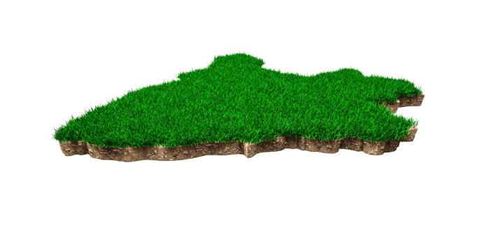 Burundi Map soil land geology cross section with green grass and Rock ground texture 3d illustration png