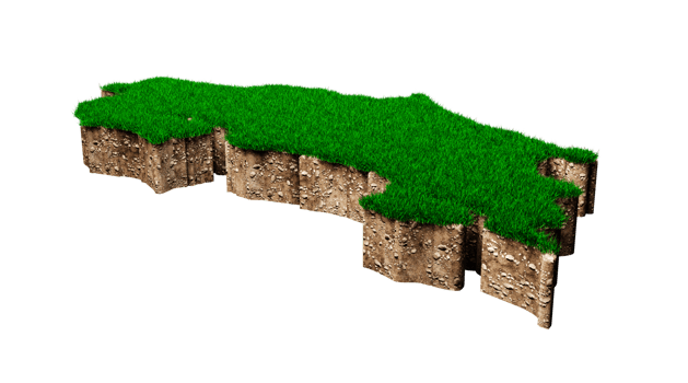Costa Rica Map soil land geology cross section with green grass and Rock ground texture 3d illustration png