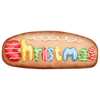 Watercolor christmas cookie with colorful letters. A festive and delicious holiday treat. png