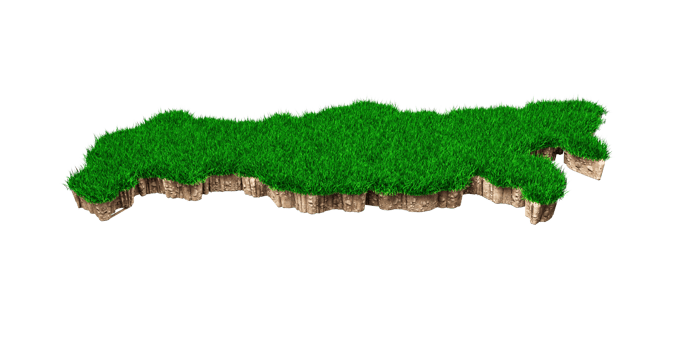 Russia Map soil land geology cross section with green grass and Rock ground texture 3d illustration png