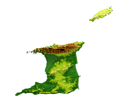 Trinidad and Tobago Map Shaded relief Color Height map 3d illustration png