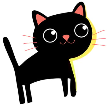 black cat with big eyes and a yellow tail vector