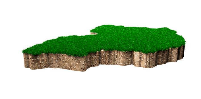Uganda Map soil land geology cross section with green grass and Rock ground texture 3d illustration png