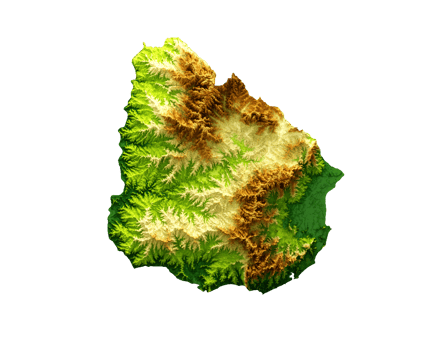 Uruguay Map Shaded relief Color Height map  3d illustration png
