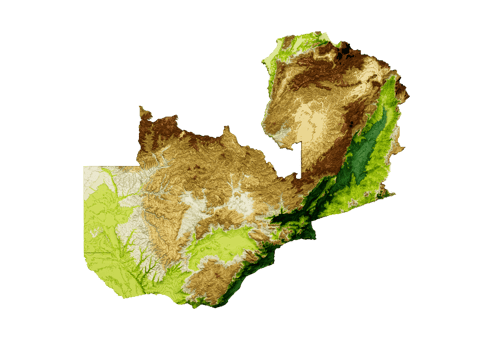 Zambia Map Shaded relief Color Height map 3d illustration png