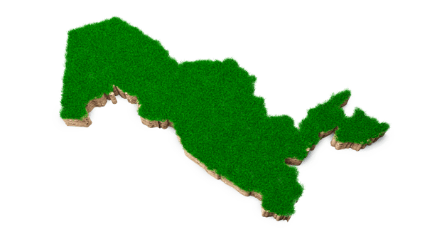 Uzbekistan Map soil land geology cross section with green grass and Rock ground texture 3d illustration png