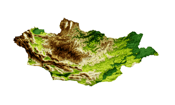 Mongolia Map Shaded relief Color Height map 3d illustration png