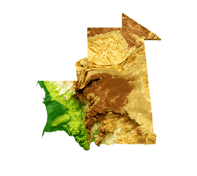 Mauritania Map Shaded relief Color Height map 3d illustration png
