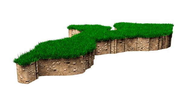 Mozambique Map soil land geology cross section with green grass and Rock ground texture 3d illustration png