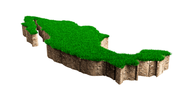 Mexico Map soil land geology cross section with green grass and Rock ground texture 3d illustration png