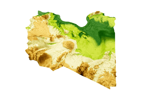 Libya Map Shaded relief Color Height map 3d illustration png