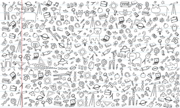 Concept of education School background with different stuff from notepad paper and back to school design vector