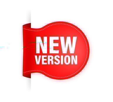 New version red label on white background. Red banner. Vector illustration.