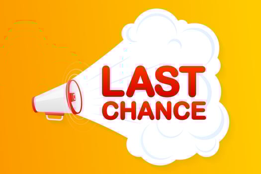 Megaphone yellow banner with last chance sign. Vector illustration