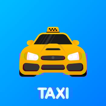 3d character taxi on light background. Cartoon yellow icon on black background. Business vector icon. Business concept