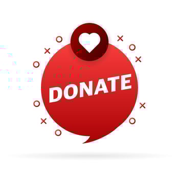 Donate heart red button in flat style. Vector flat illustration