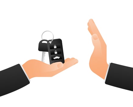 Auto key with hand, great design for any purposes. No drink driving. Blue background. White background. Vector icon