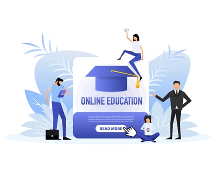 Online education people in flat style. Flat vector illustration character