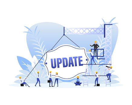 Time to update sign door, many people. Vector illustration