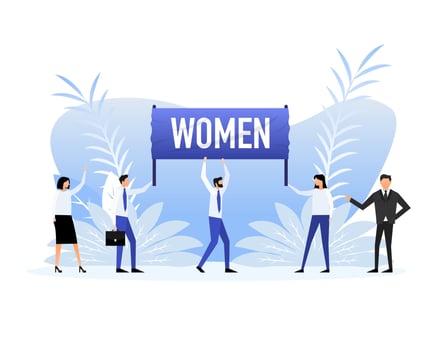People holding a poster with text women, protest. Vector illustration.