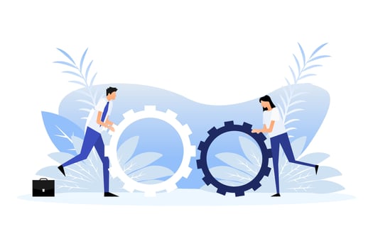 Hands putting puzzle pieces. Teamwork concept. Vector illustration.