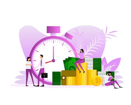 Flat illustration with management people money time for medical design. Vector illustration.
