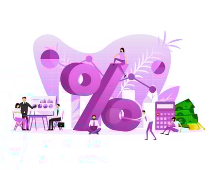 Percent sign with flat style people. Vector illustration