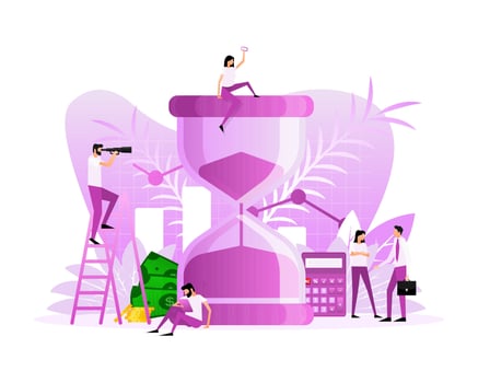 Timer, hourglass and flat people , great design for any purposes. Business people illustration vector