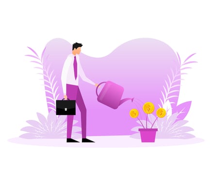Money growing concept, finance savings tree. Finance performance of return on investment ROI vector