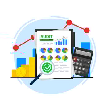 Financial audit research analysis. Data analysis. analytic finance graph report. vector