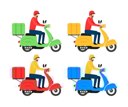 Scooter transport. Food delivery. Motorcycle. Retro scooter. vector