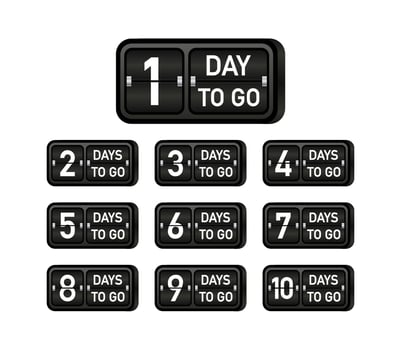 Set Days To Go Badges. Countdown badges. Product limited promo. Day only stock vector