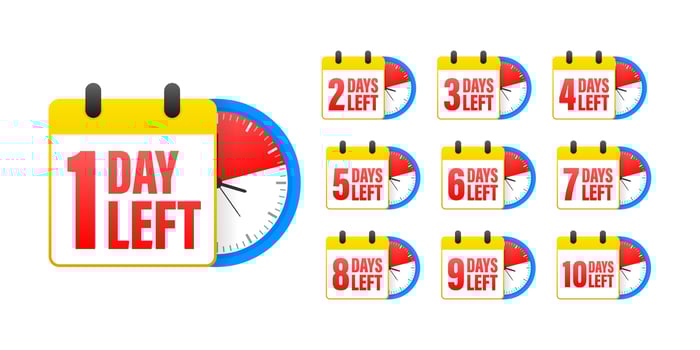 Days left countdown set. Product limited promo. Day only stock. Hours left counter icon. Sale, reminder app vector