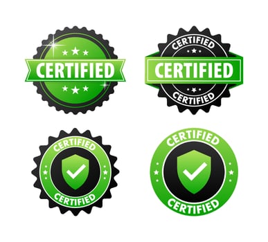 Certified Label, Official confirmation of quality and compliance with standards vector