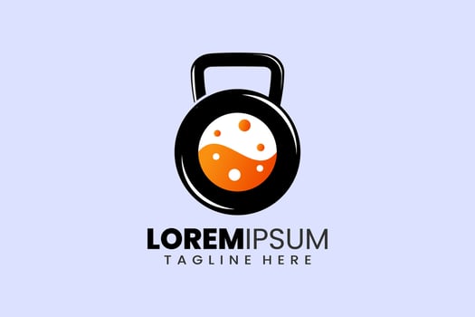Fitness gym vector logo with orange kettlebell