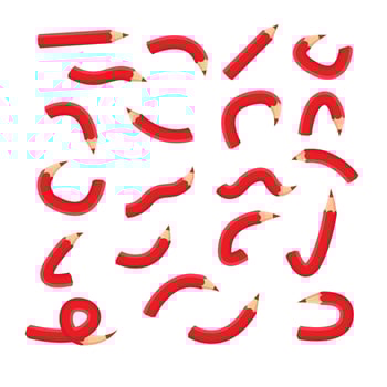 Set curve of red pencils. Art and creativity, pack for drawing. Stationery for school and office. Cartoon flat collection.Vector illustration vector