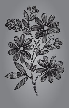 Floral Black and White Vector Pattern