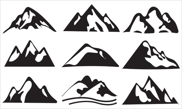 PrMountain silhouette set. Rocky mountains icon or logo collection. Vector illustrationint