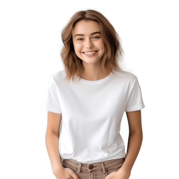 Young woman in white t-shirt. isolated png