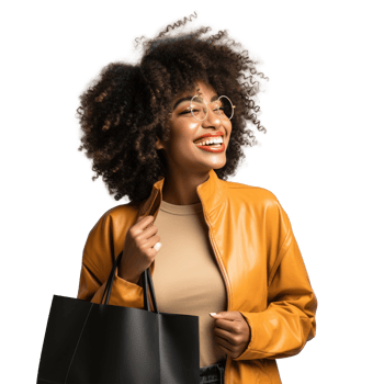 Happy woman with shopping bags isolated png