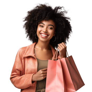 Happy woman with shopping bags isolated png